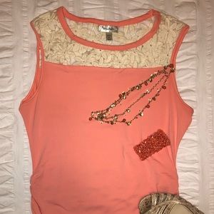 Sleeveless Blouse, Lace Yoke, Side ruching.